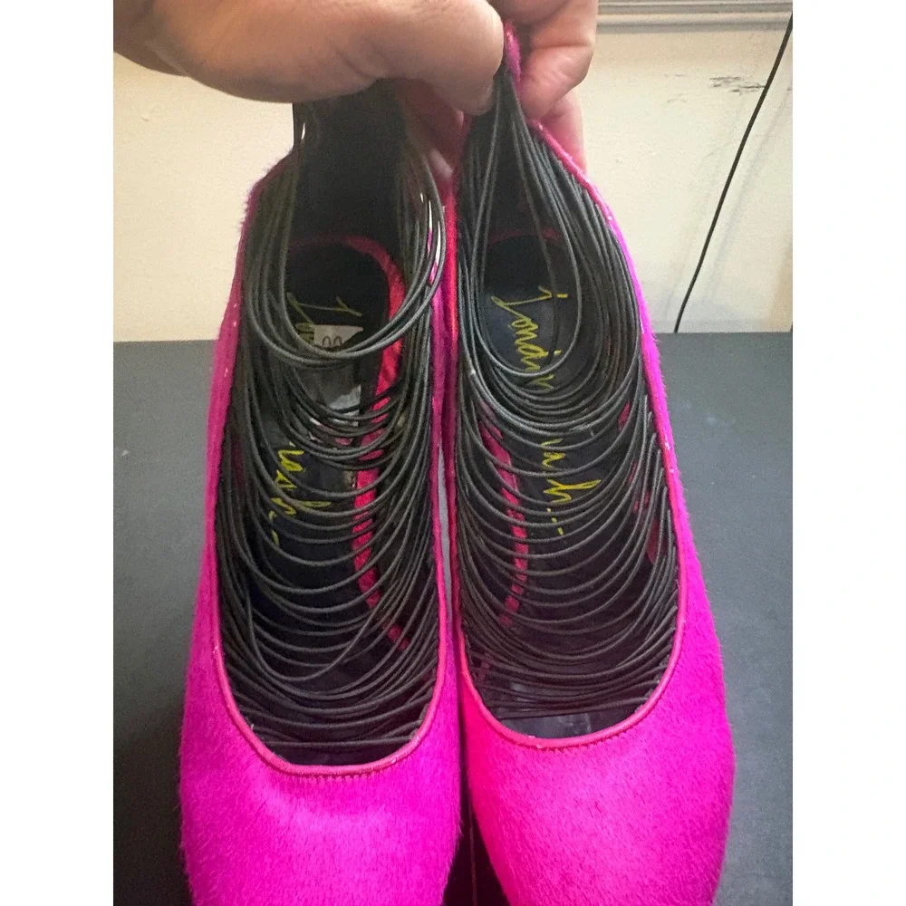 London Trash Hot Pink Pony Hair Platform Pumps Caged Multi Strap Stiletto Heels